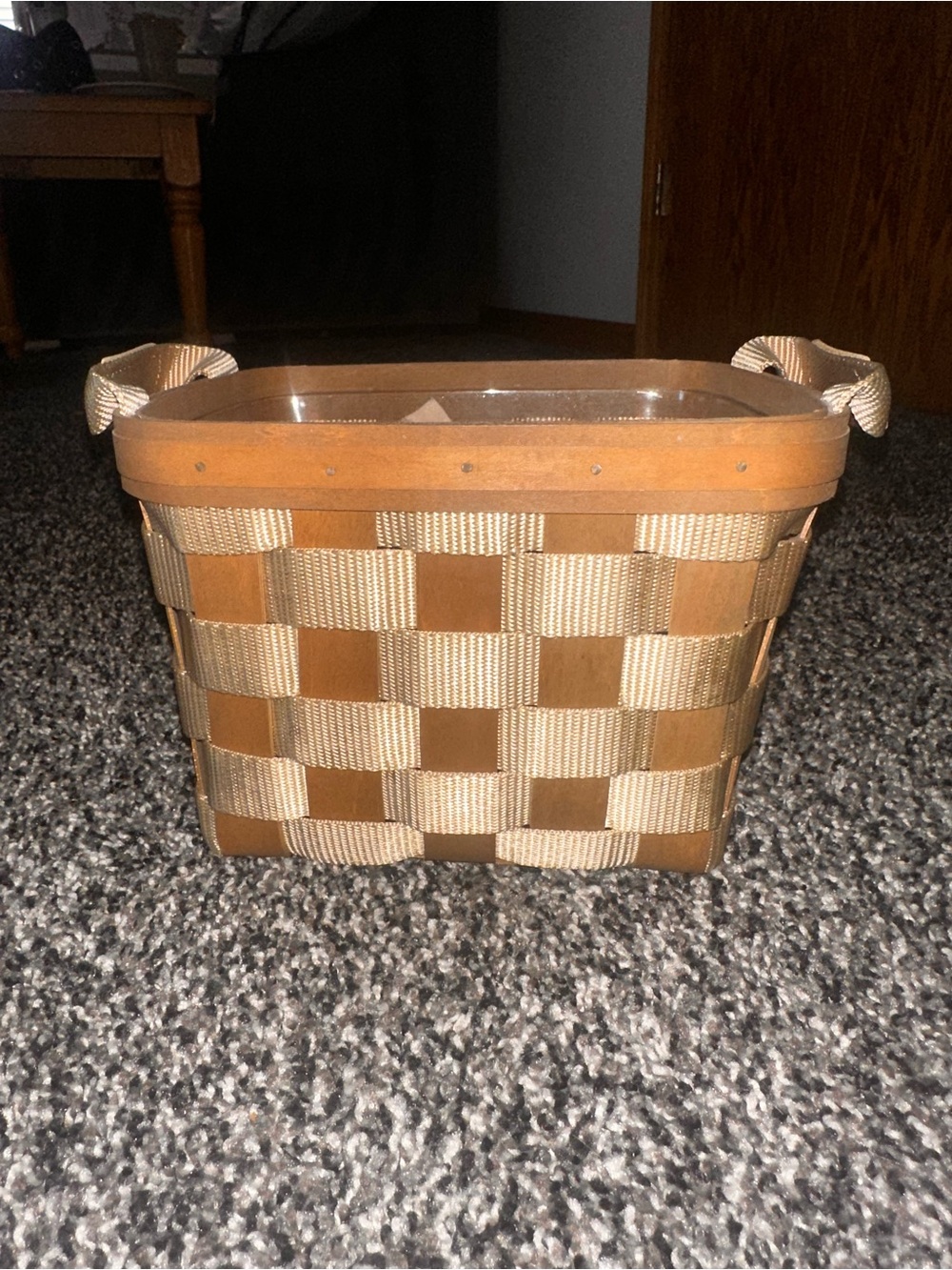Longaberger Small Side Handled To Go Tote Nylon Wood Basket